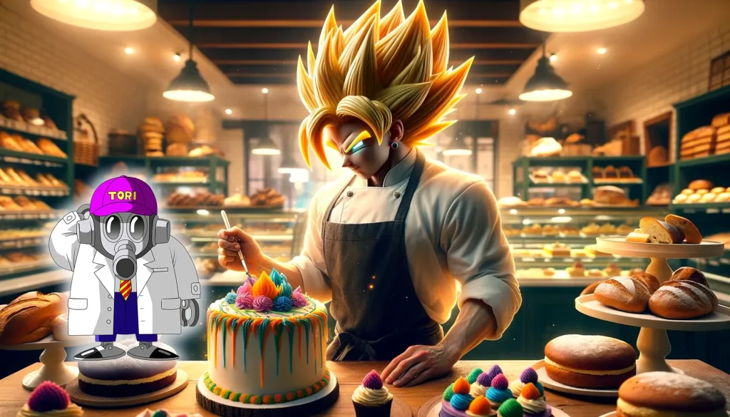 Goku de akira Toriyama en una pasteleria startup copia